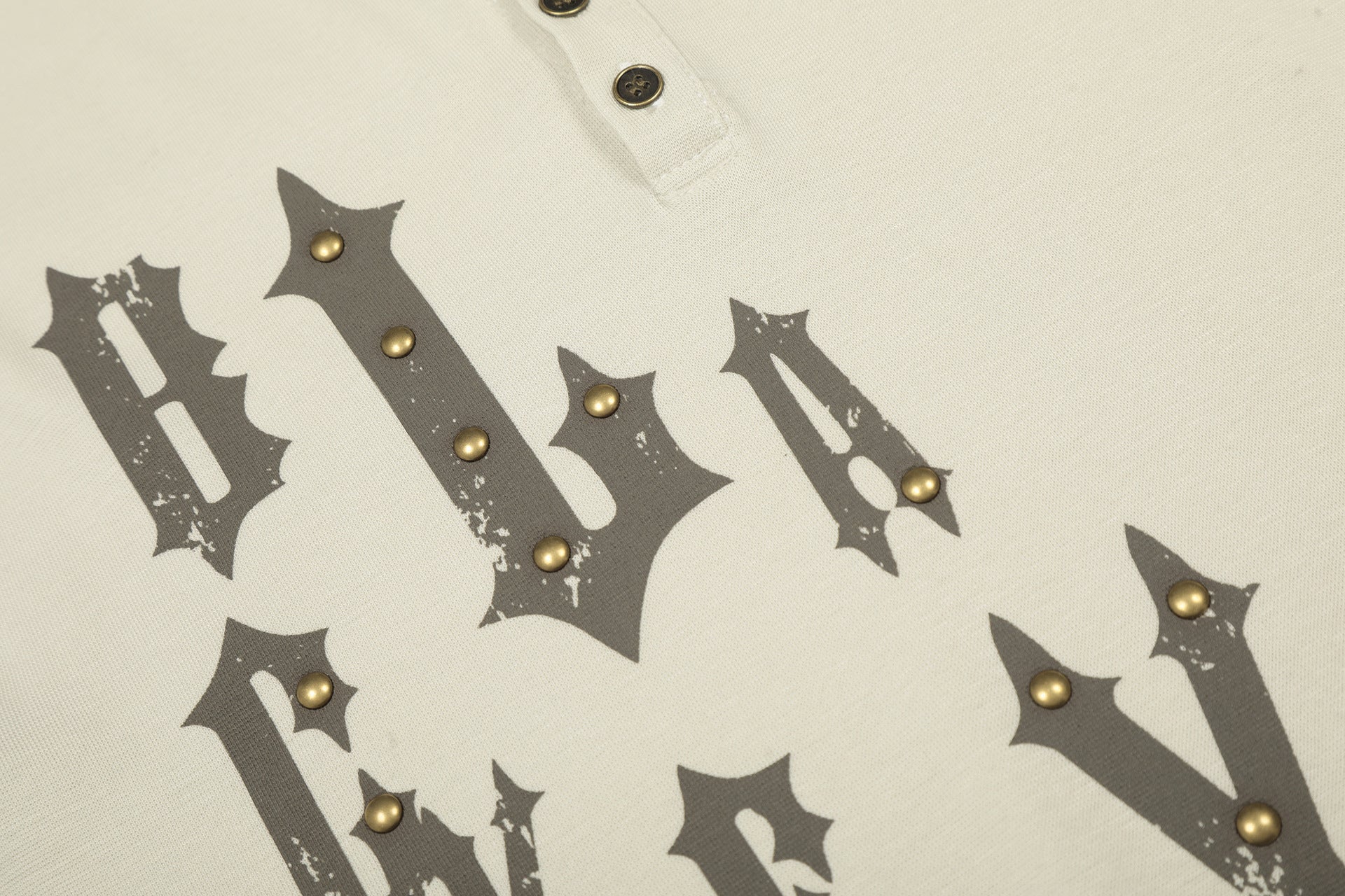 Henley Letter Studs Detail Long Sleeve T-Shirt
