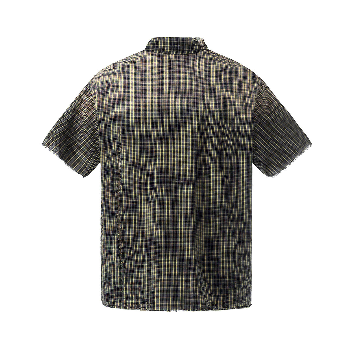 Plaid Cut Gradient Washed Short Sleeve Shirt