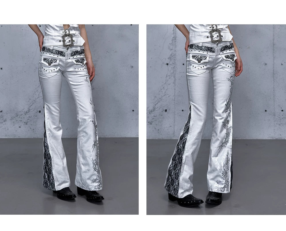 Embroidery Low Rise Straight Denim Jeans