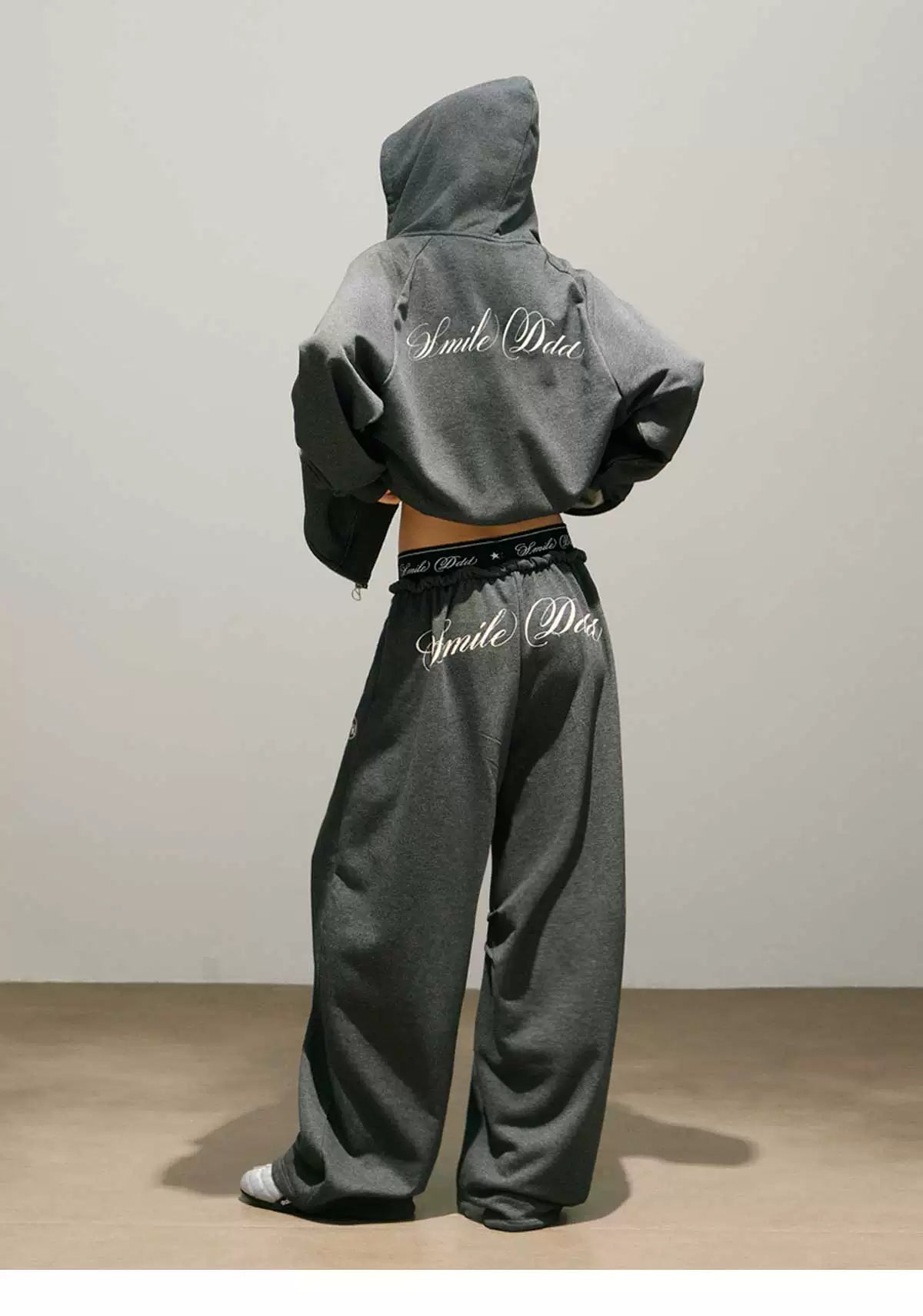 Logo Print Cropped Hoodie & Logo Print Wide Leg Sweatpants Setup