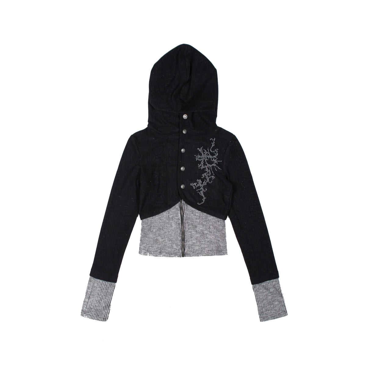 Fake Layered Long Sleeve Hooded Knit Cardigan