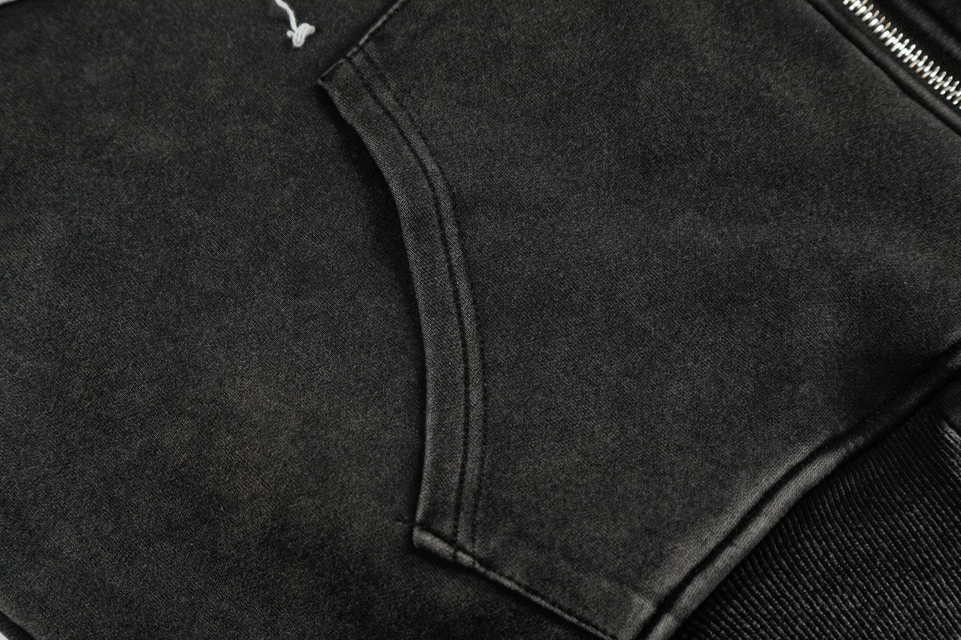 Washed Patch Logo Print Zipper Hoodie