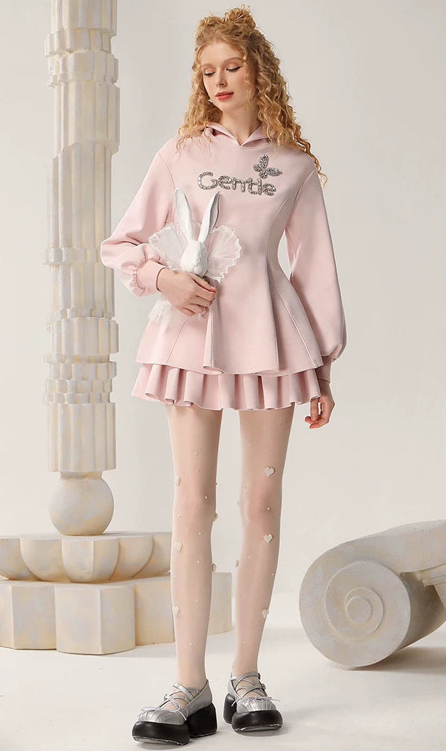 3D Characters Hoodie & High Waist Pleats Skirt Setup