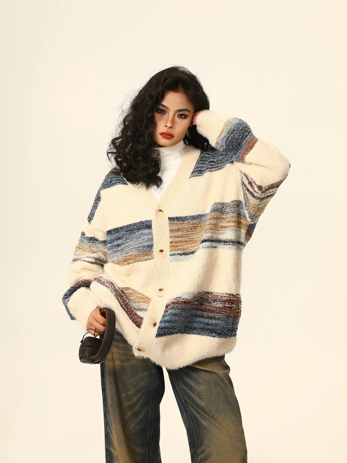 Oversized Striped Knit Cardigan