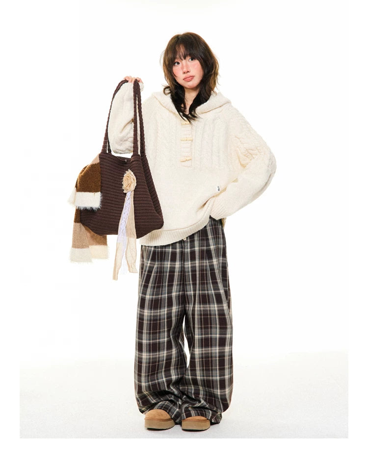 Hooded Toggle-Front Knit Sweater