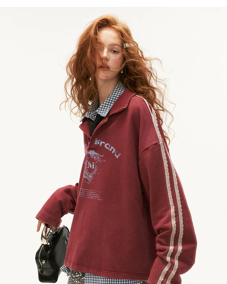 Washed Lace Polo Sweatshirt