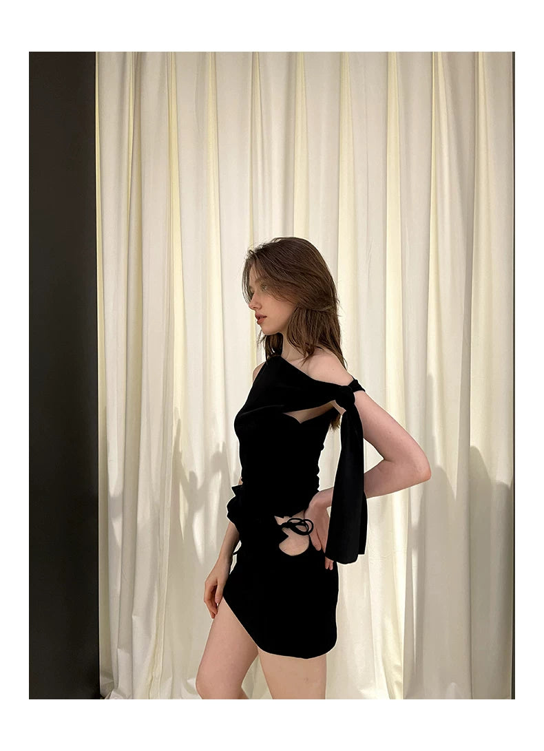 Off Shoulder Strap Tops & Half Skirt Setup