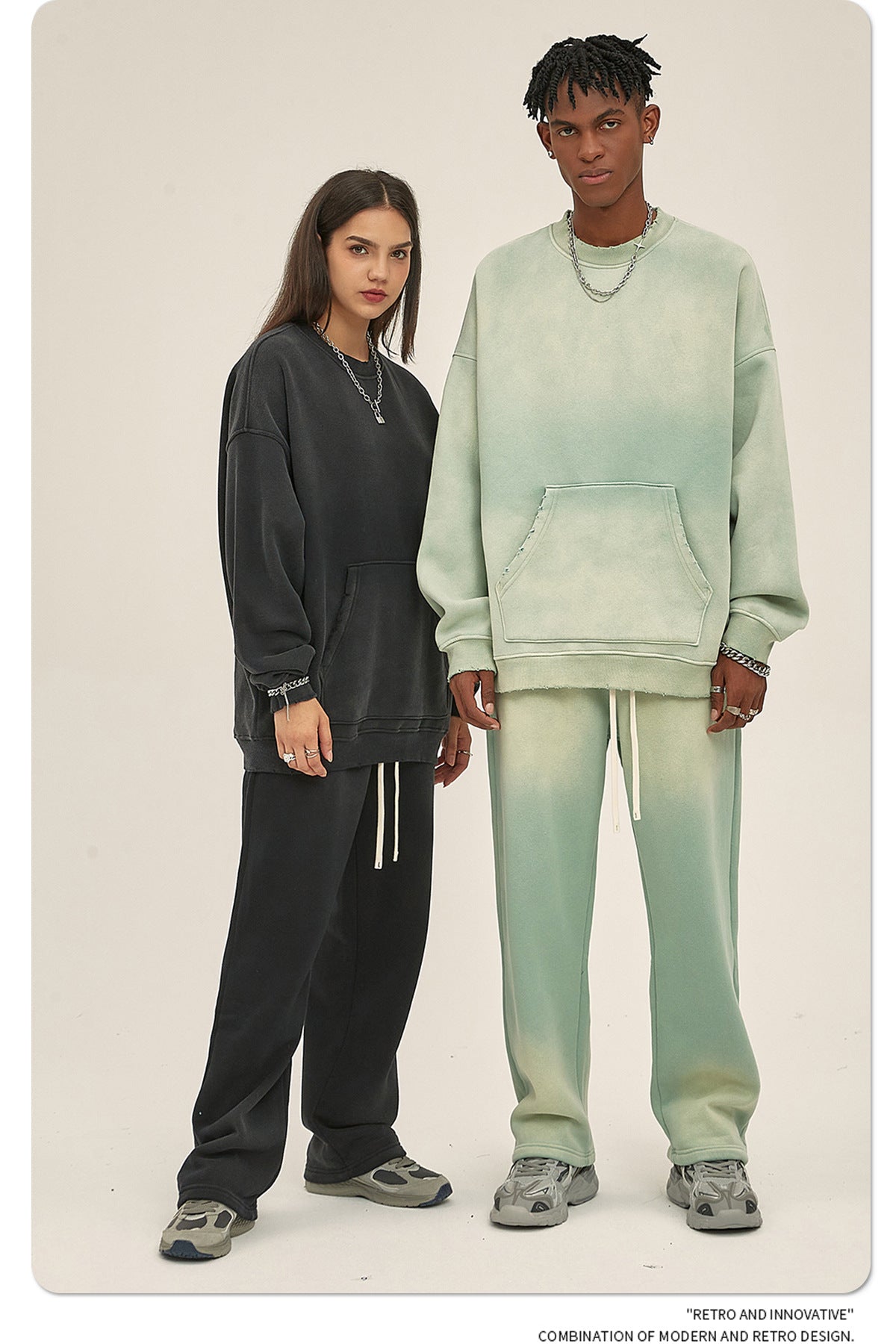 Fleece Lining Spray-dye Damage Oversize Sweatshirt