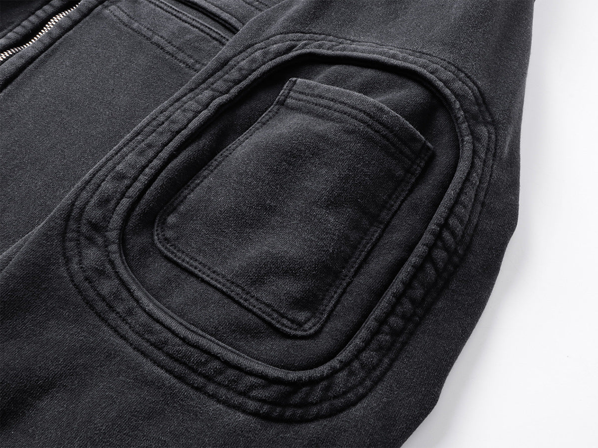 Heavyweight Wash Damage Zipper Hoodie