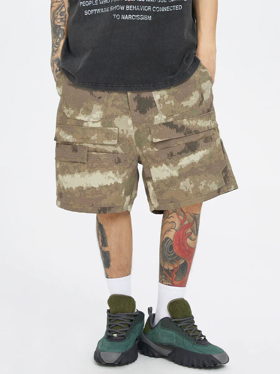 Camouflage Multi-Pocket Straight Cargo Short Pants