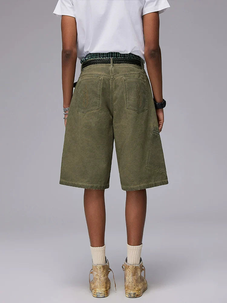 Zipper Design Washed Denim Half Jeans