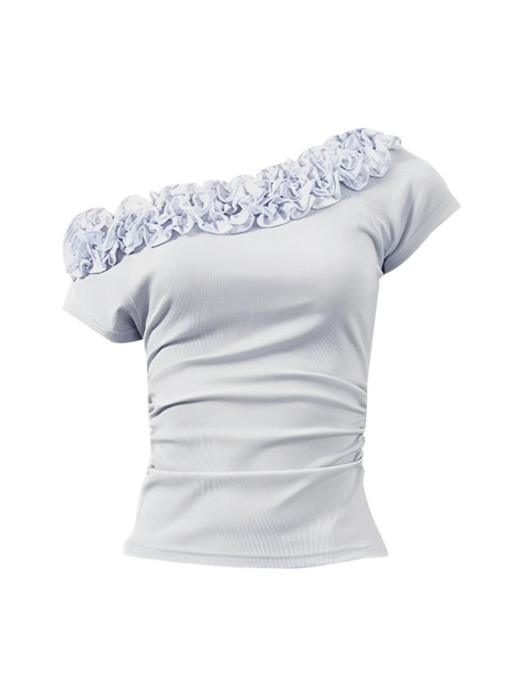 T-shirt à épaules inclinées en dentelle multicouche Sense