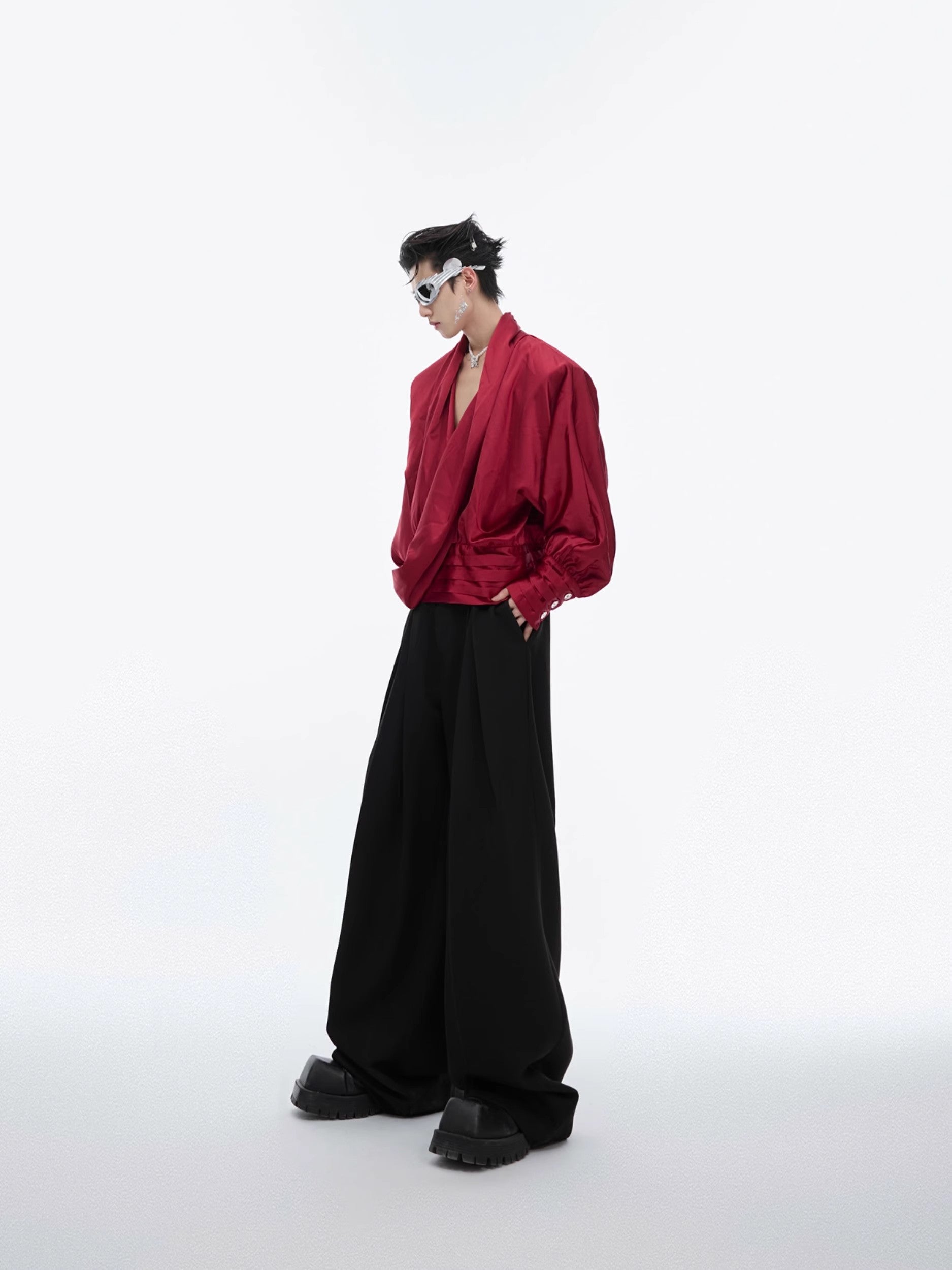 V-neck Shoulder Pad Shirt