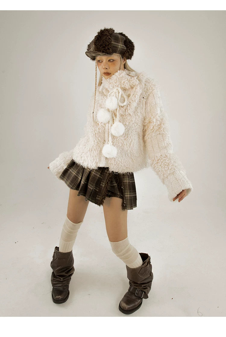 Fleece Lining Soft Fuzzy Knit Cardigan & Half Skirt Setup