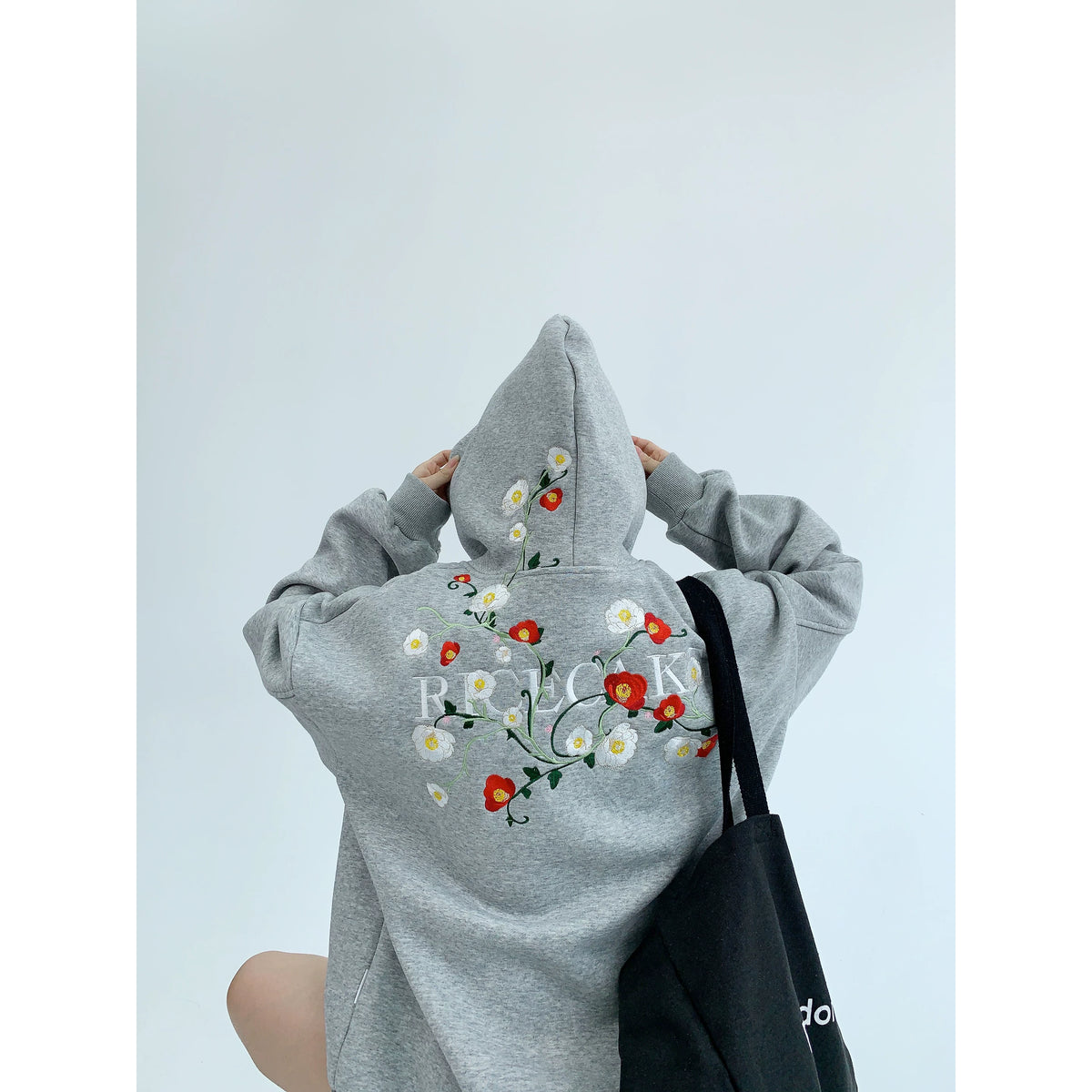 Flower Embroidery Oversized Hoodie