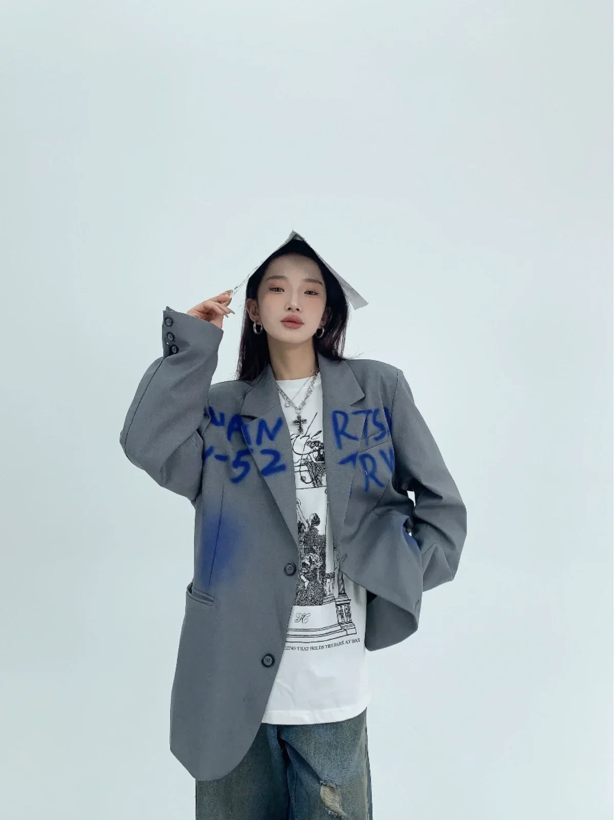 Graffiti Print Oversized Tailored Jacket
