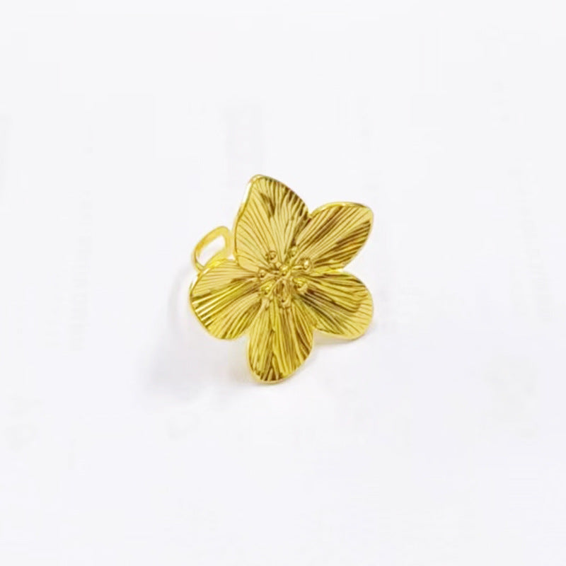 Vintage Gold Stainless Steel Flower Metal Ring