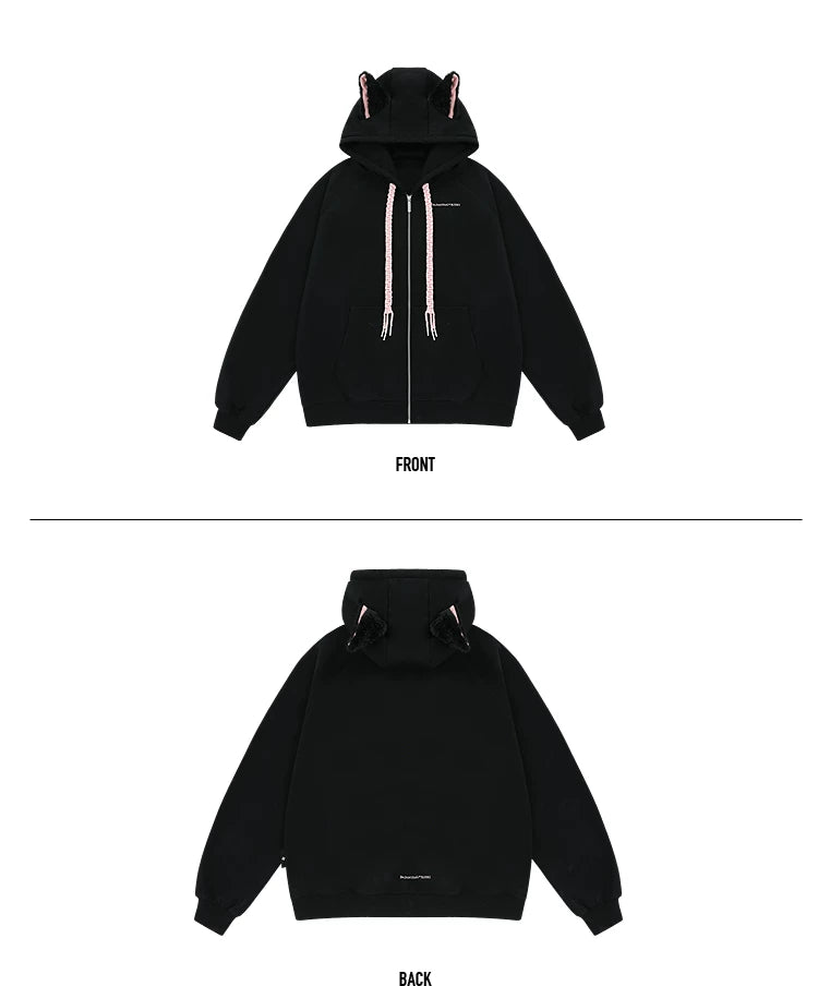 Ear Fleece Oversize Zipper Hoodie