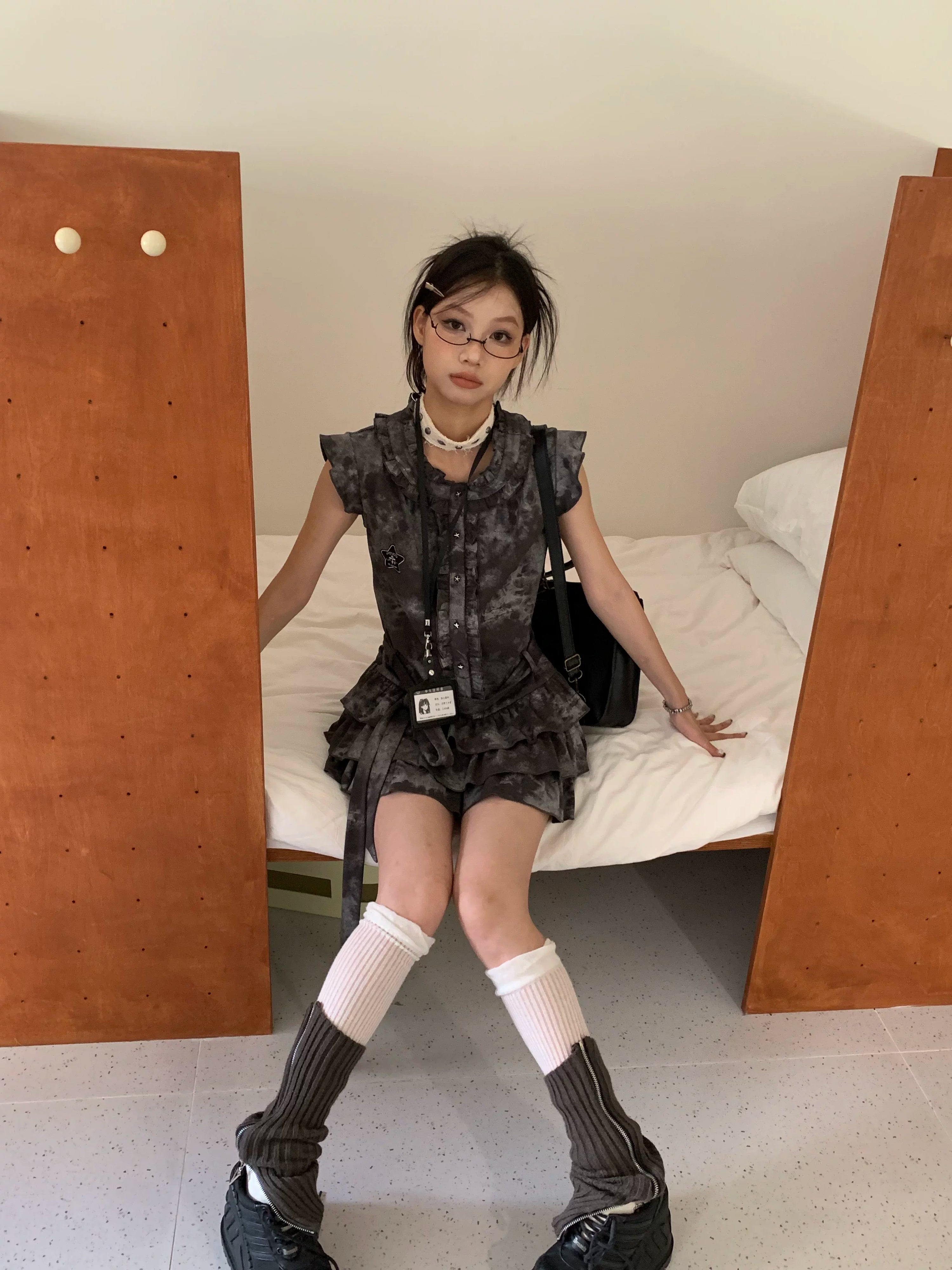 Lace-Up Belted Sleeveless Mini Dress