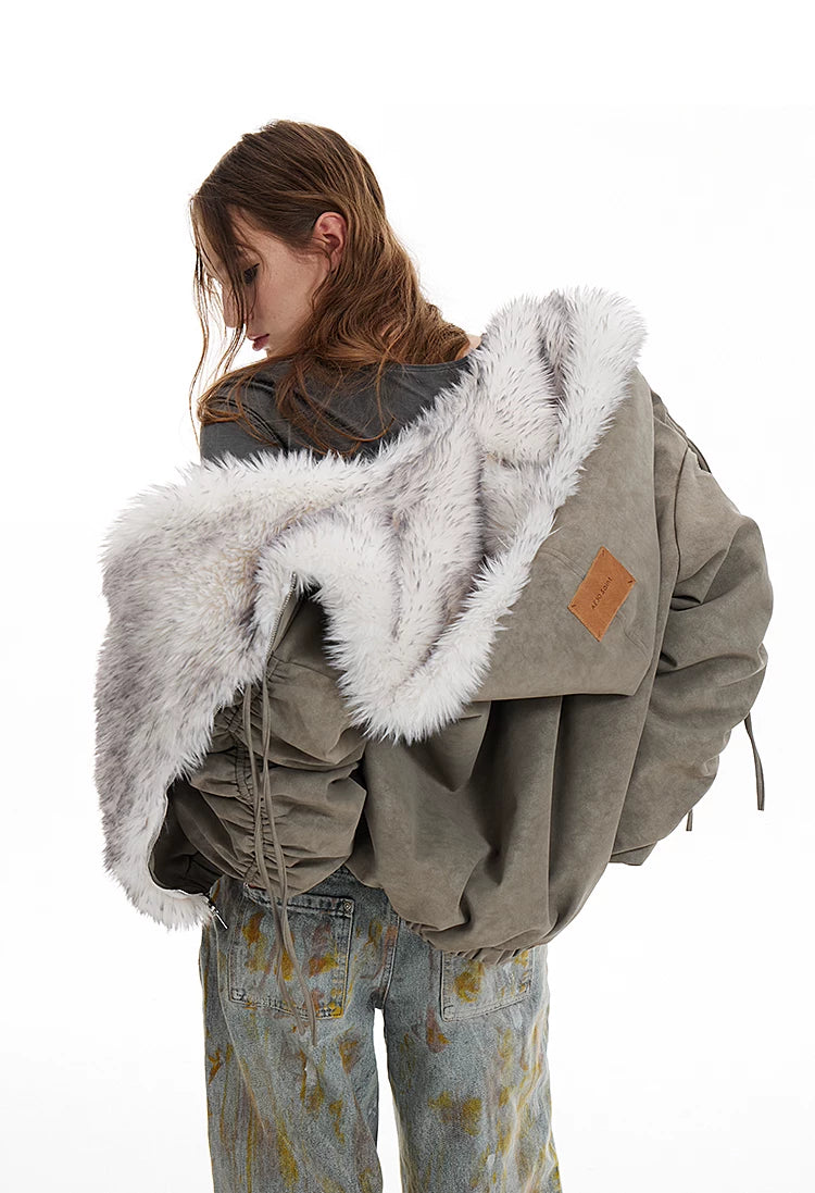 Reversible Suede Oversize Thick Fur Jacket