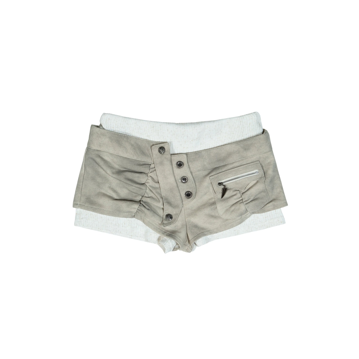 Shorts contrastants taille basse effet superposé et jambières en maille