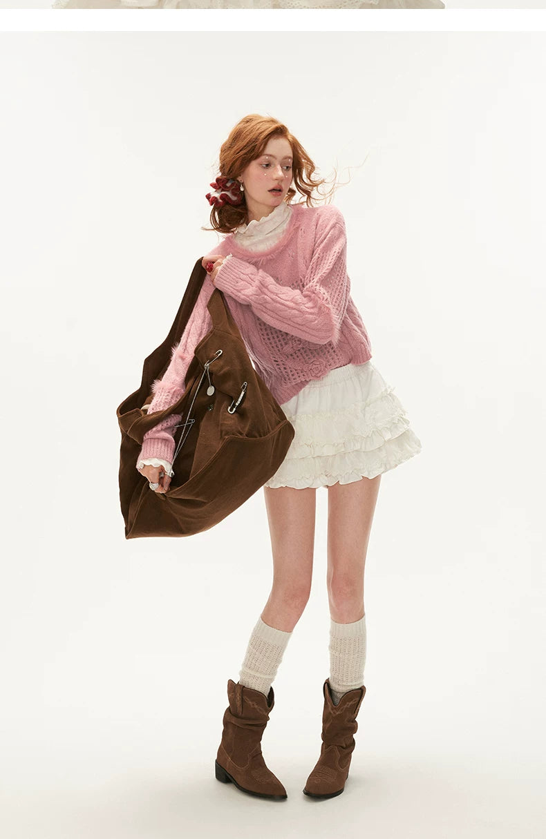 Rose Design Short Knit Sweater
