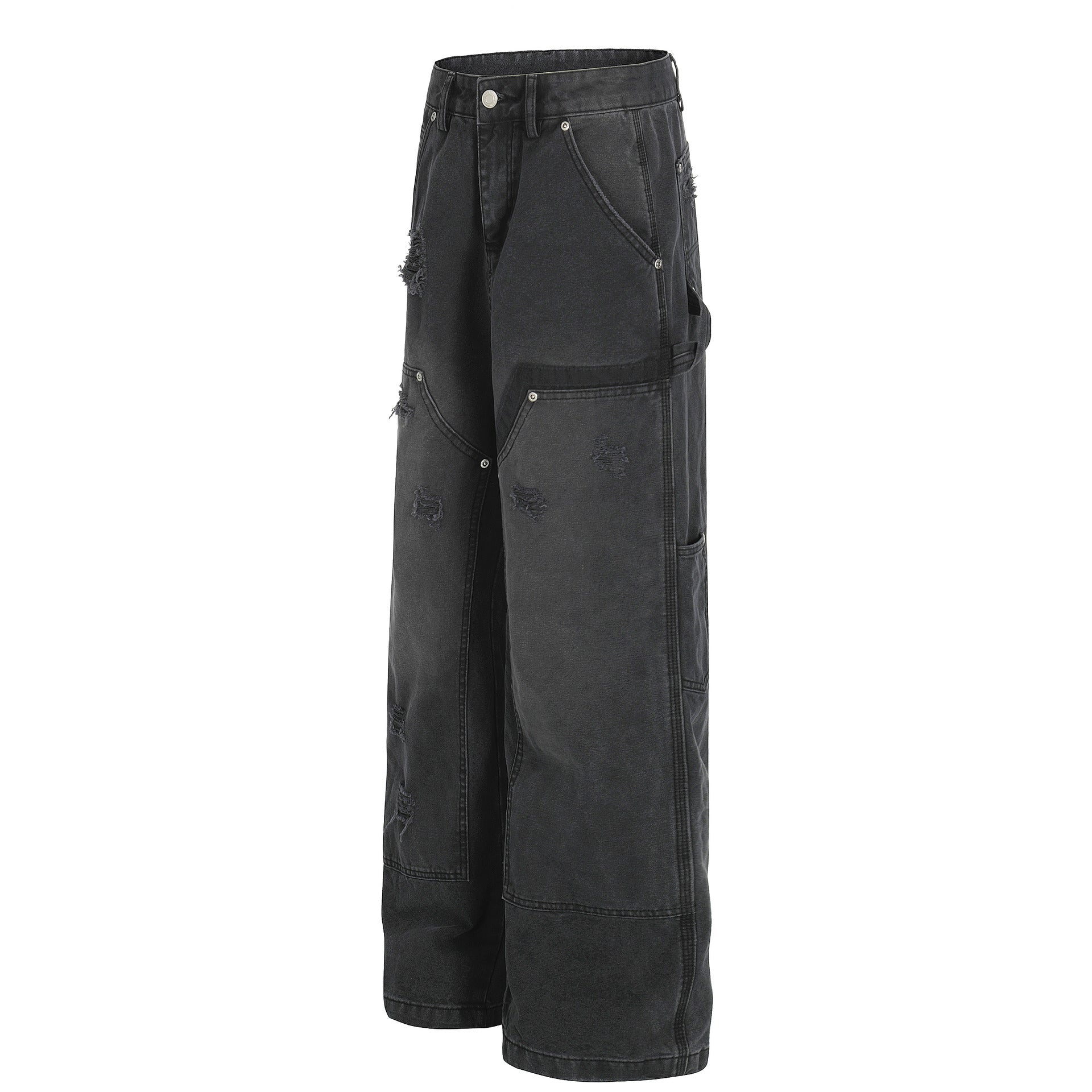 Washed Damage Wide Leg Denim Jeans