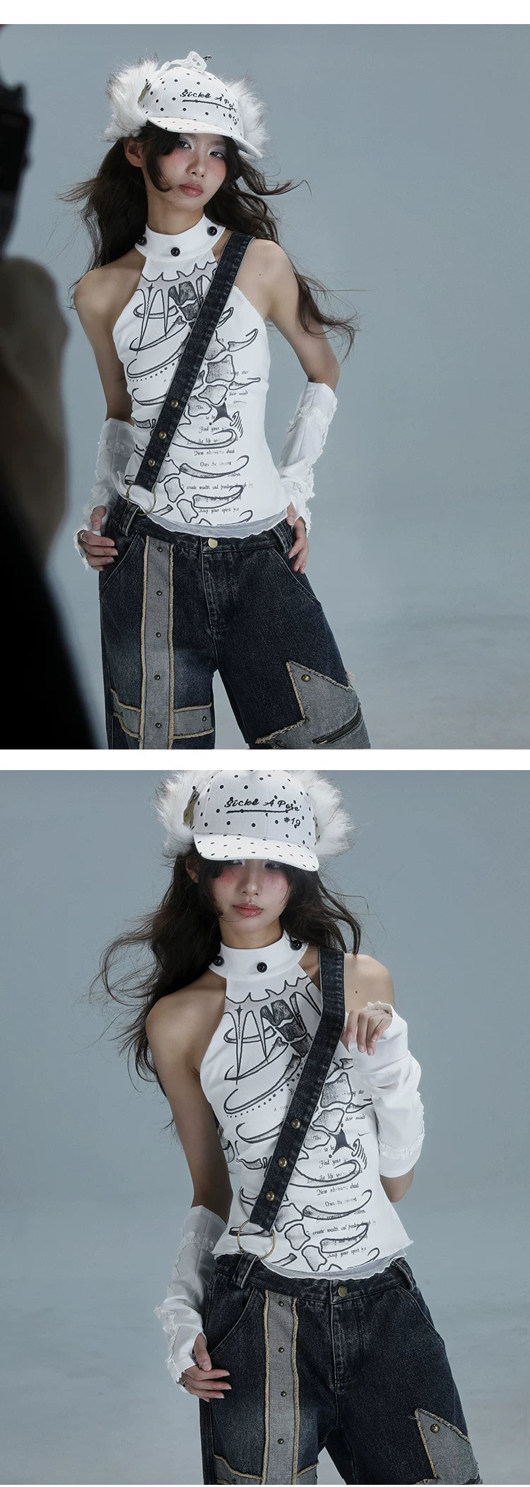 Print Halter Neck Slimming Tank Top