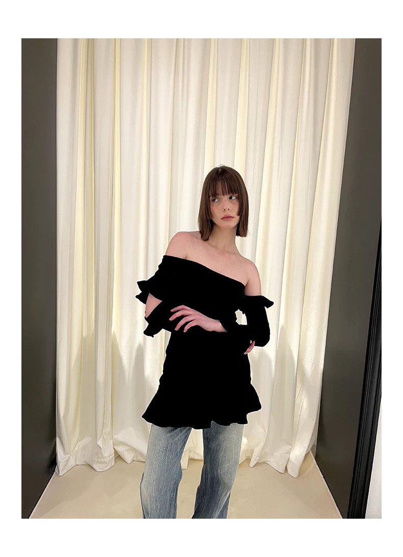 Irregular Ruffle Off Shoulder Lace Dress