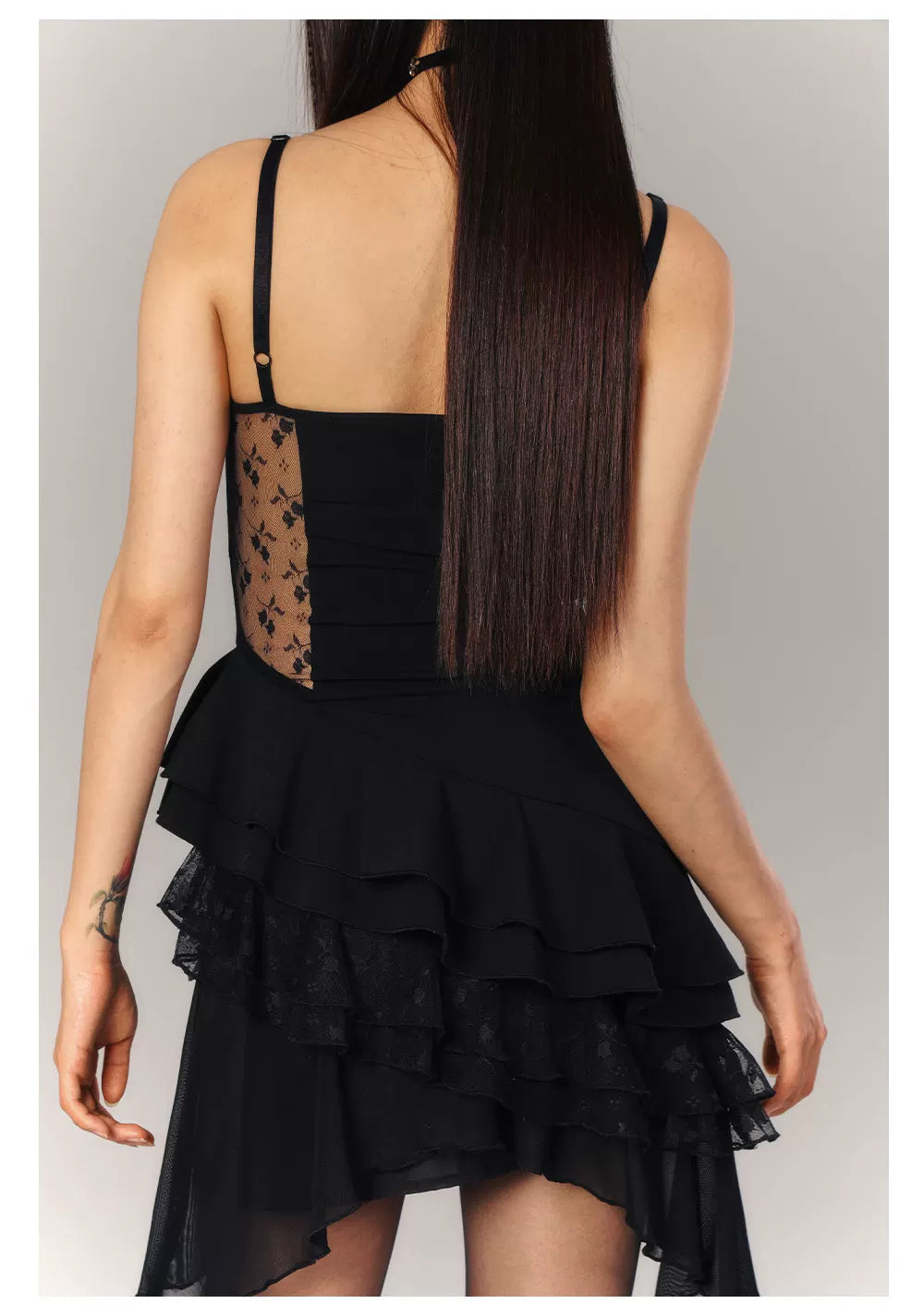 Lace Asymmetrical Layered Fitted Dress