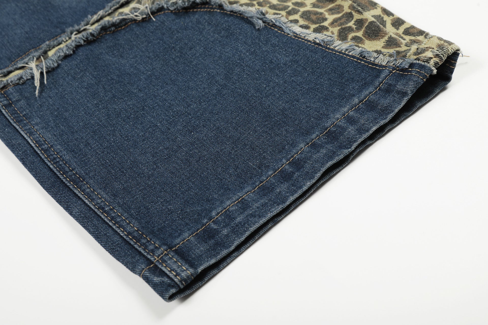 Leopard Print Cross Wide Leg Denim Jeans