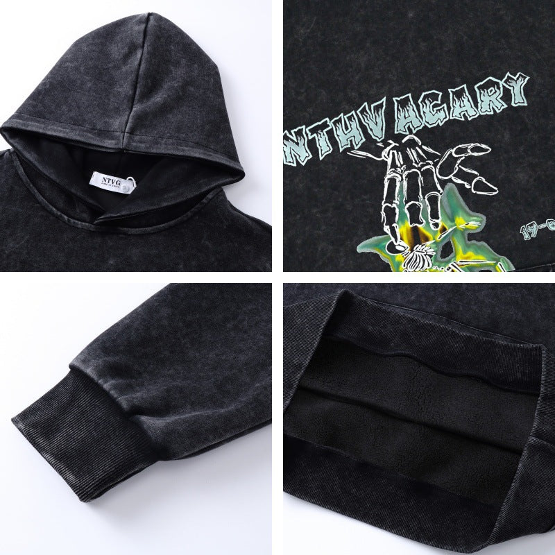 Washed Thick Print Pullover Hoodie