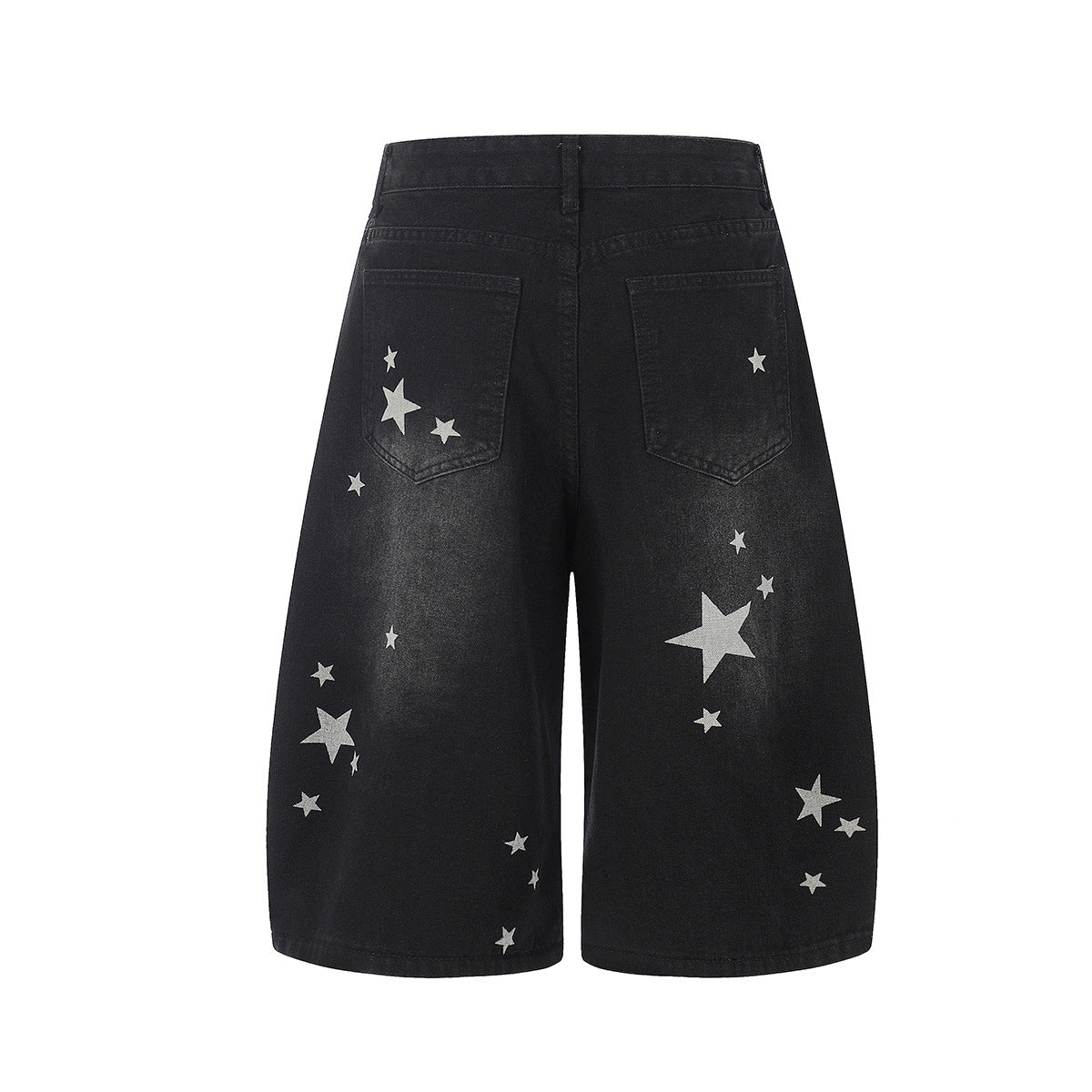 Curved Star Wide Leg Denim Short Pants
