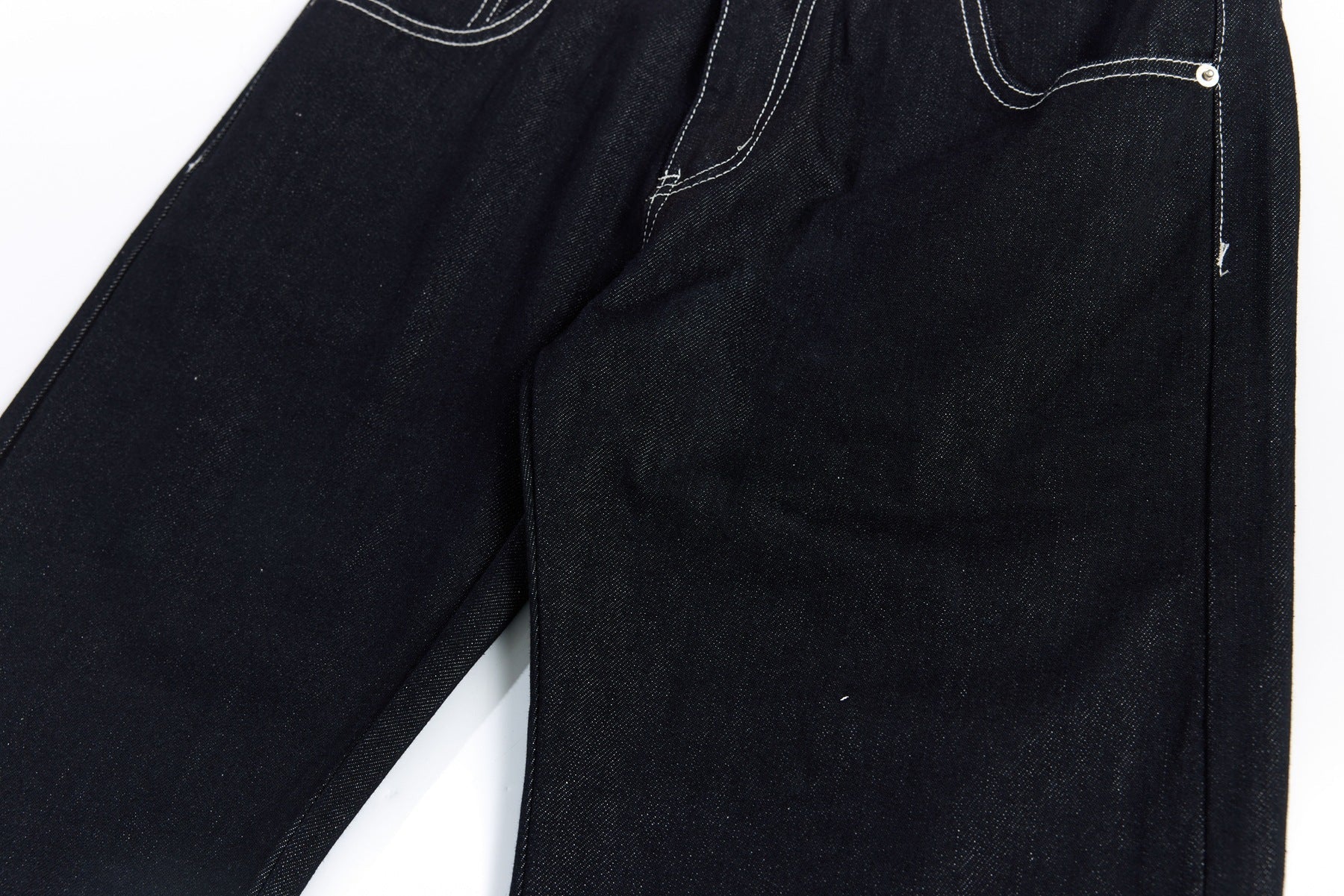 Color Block Embroidery Wide Leg Curved Denim Jeans