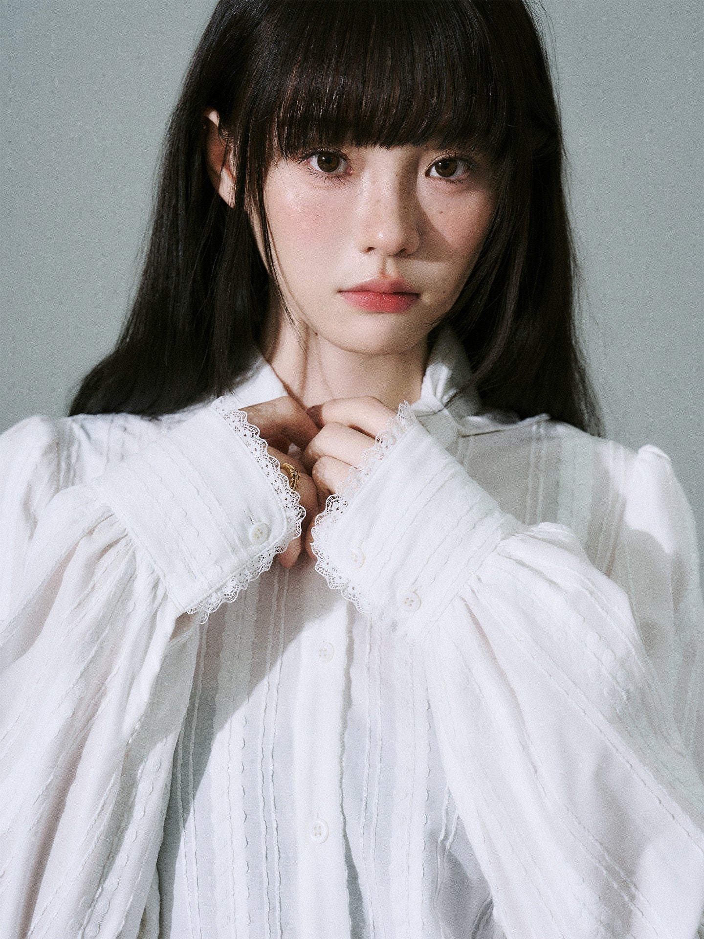 Bow Tie Collar Pleats Detail Blouse