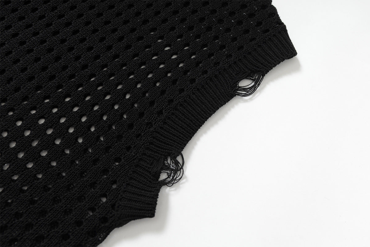 Mesh Damage Design Knit Vest