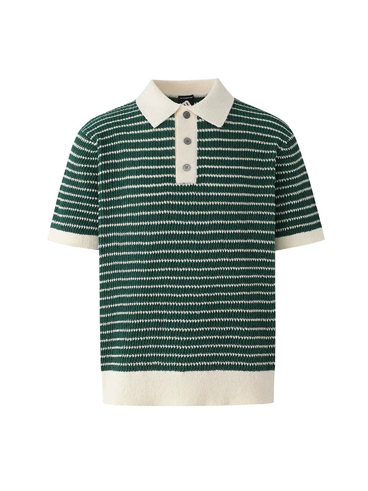 Colorblock Stripe Knit Short Sleeve Polo Shirt