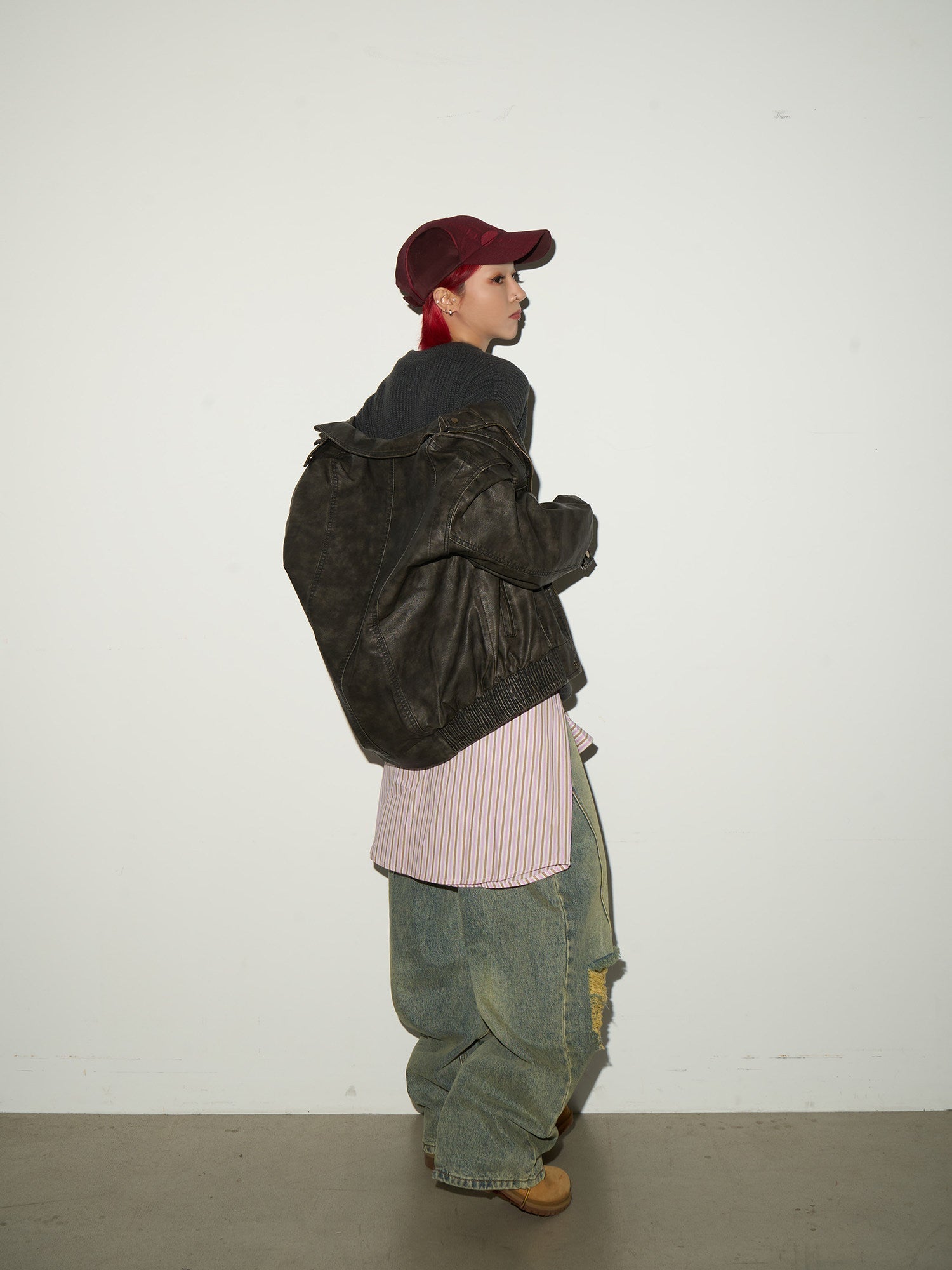 PU Leather Stand Collar Oversize Jacket