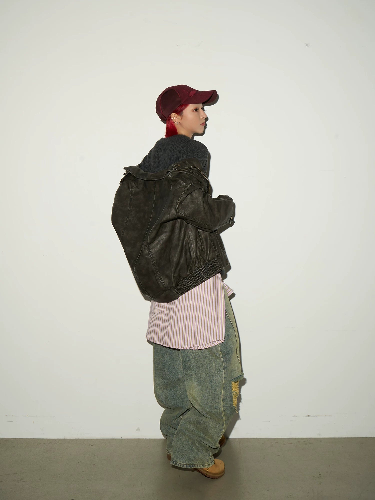 PU Leather Stand Collar Oversize Jacket