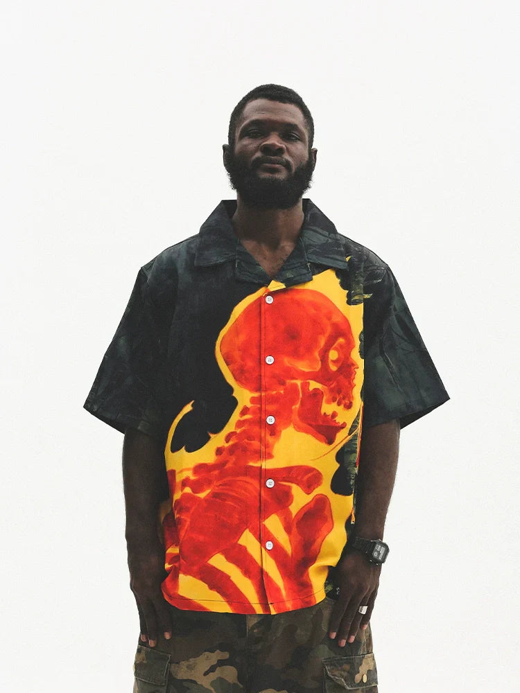 Skull Print Oversize Short Sleeve Shirt