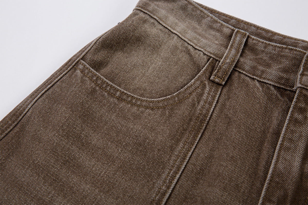 Washed Cargo Wide Leg Denim Jeans