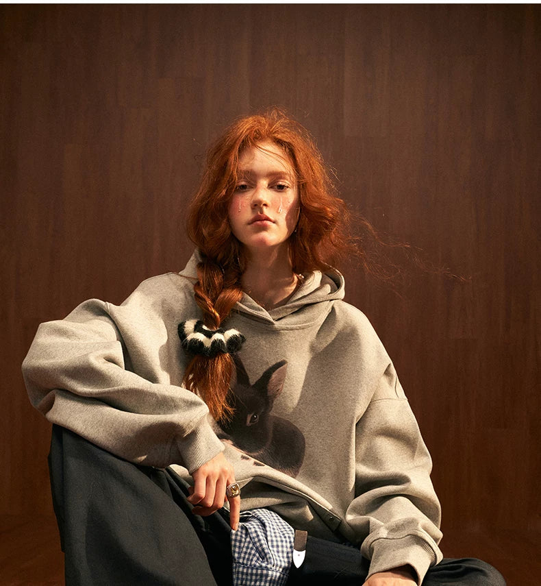 Rabbit Print Loose Hoodie