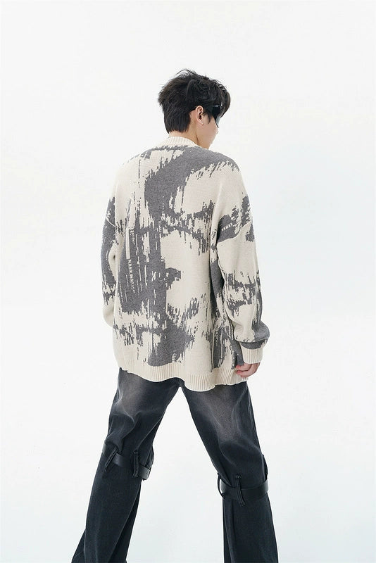 Loose Abstract Patterned Knit Sweater