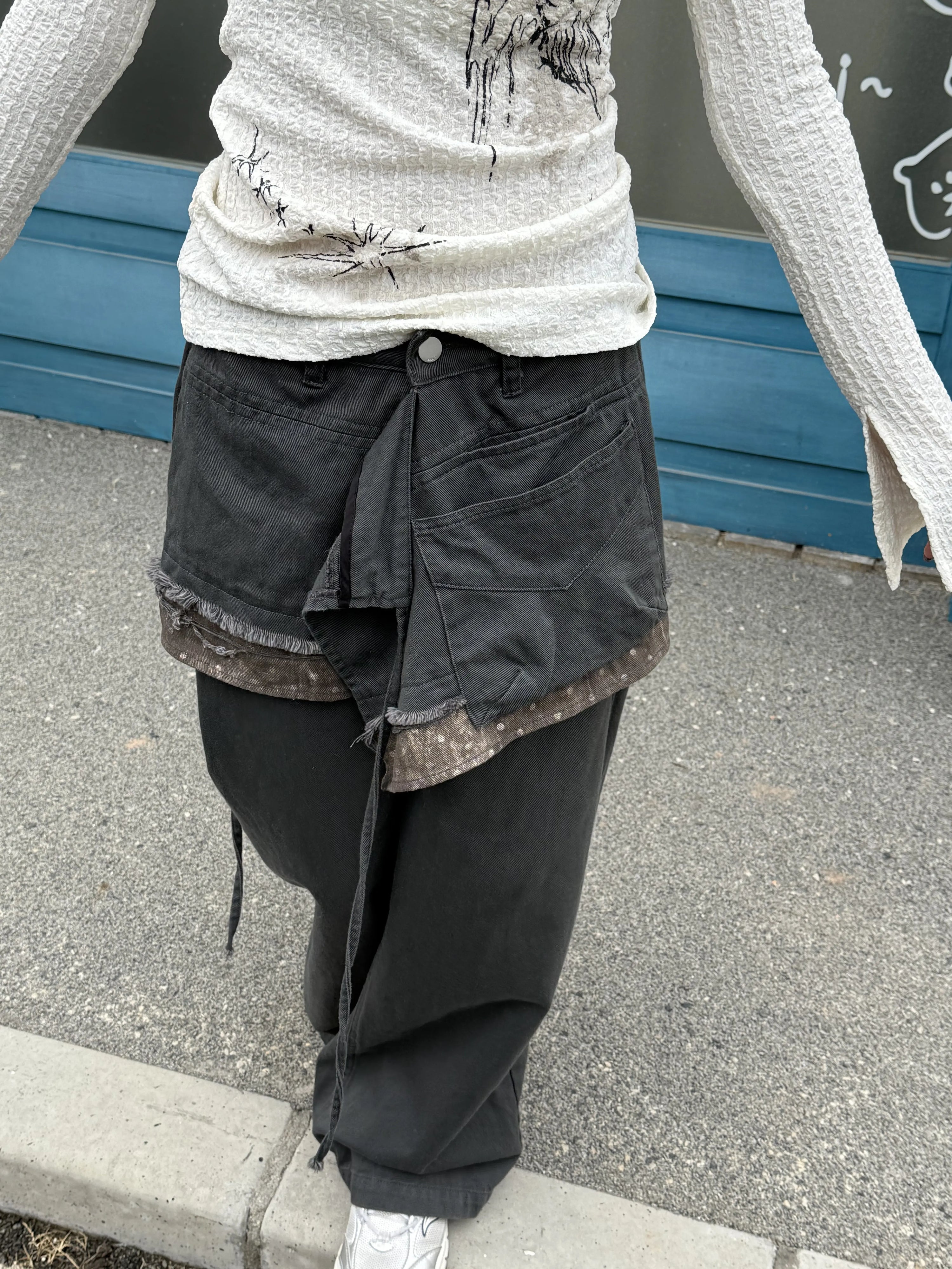 Deconstructed Patchwork Polka Dot Low Waist Wide Leg Denim Jeans