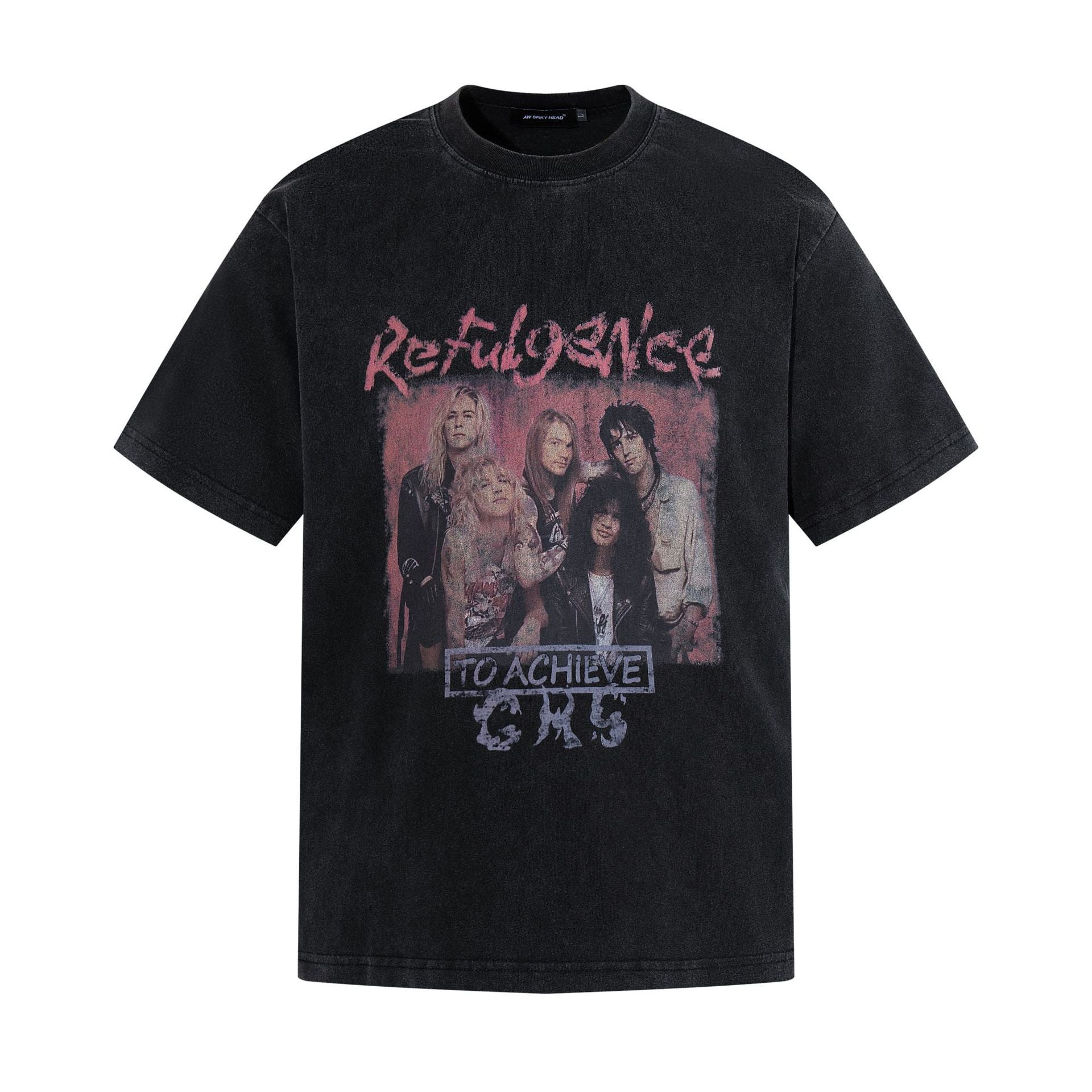 Washed Portrait Letter Print Short Sleeve T-Shirt