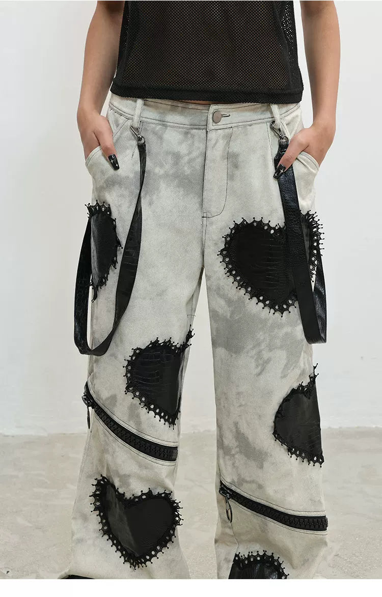 Heavy Craft Damage Wide Leg Dark Denim Jeans