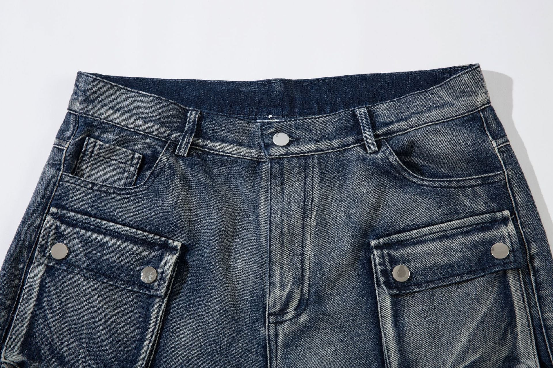 Cargo Pocket Embroidery Wide Leg Denim Jeans