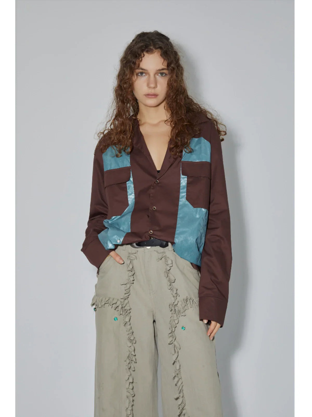 Colorblock Patchwork Long Sleeve Shirt