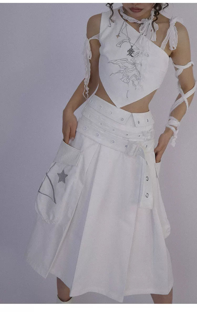Butterfly Embroidery Tie-Strap Tank Top