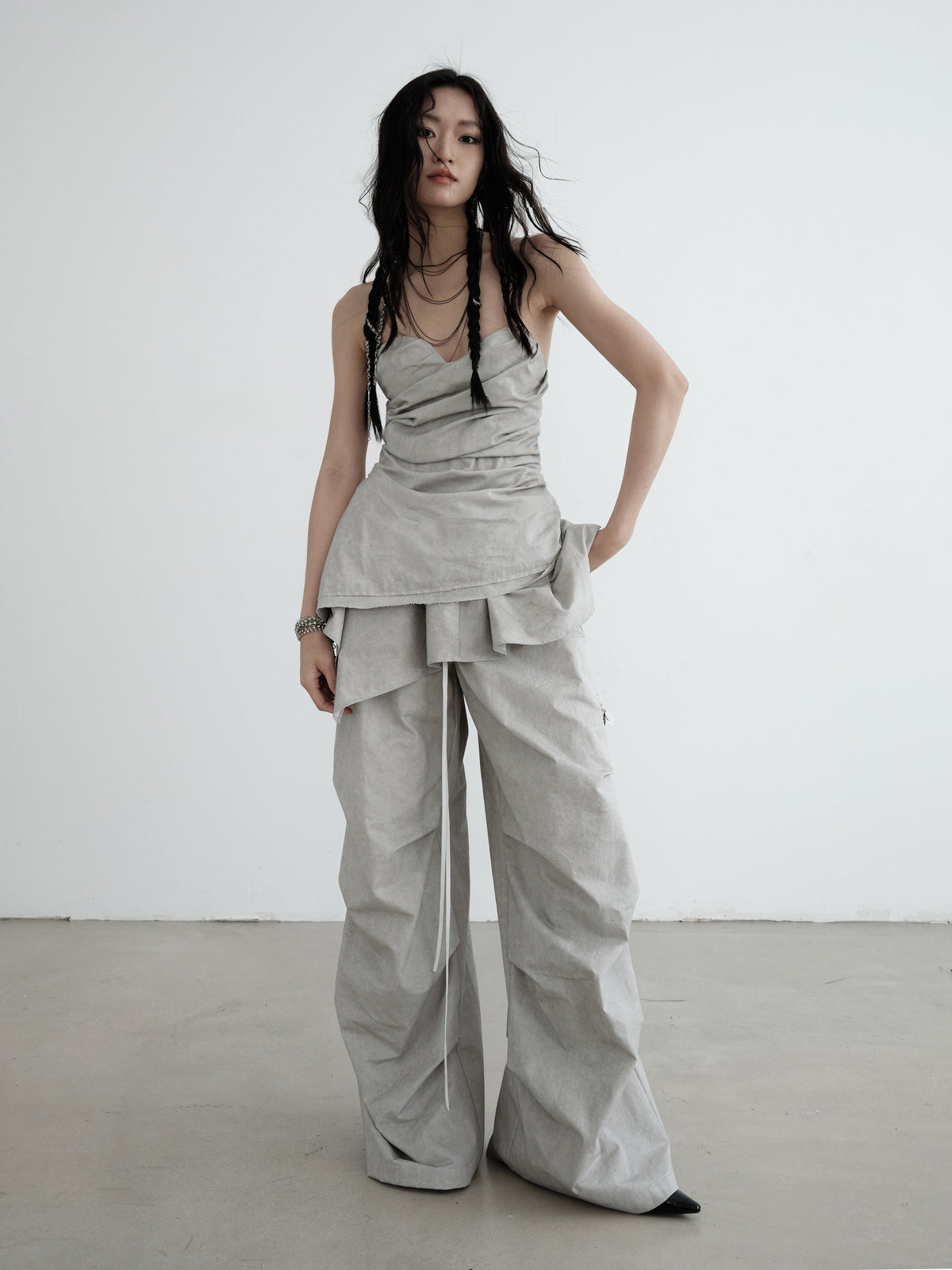 Pantalones de algodón con capas desmontables, efecto arrugado y antimanchas